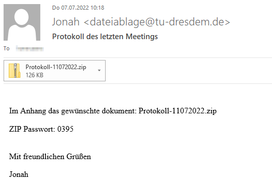 Screenshot der Phishing-E-Mail in Outlook
