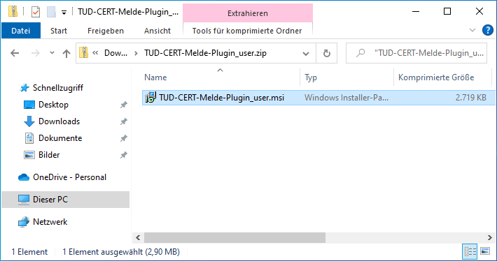 Screenshot des Installationsprogramms im Windows Explorer