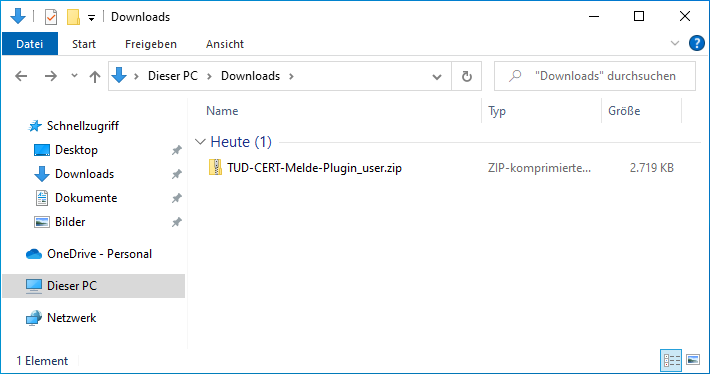 Screenshot des Installationspakets im Windows Explorer
