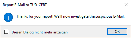 Screenshot of the successful report confirmation
