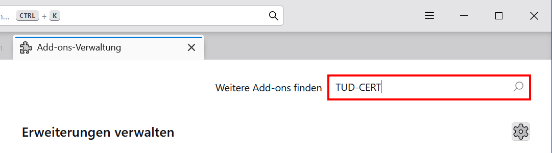 Screenshot der Add-on-Suche