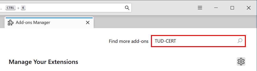 Screenshot of searching for the Add-on