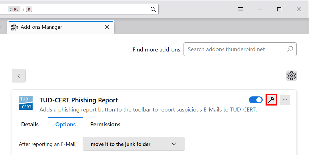 Screenshot of the Add-on settings