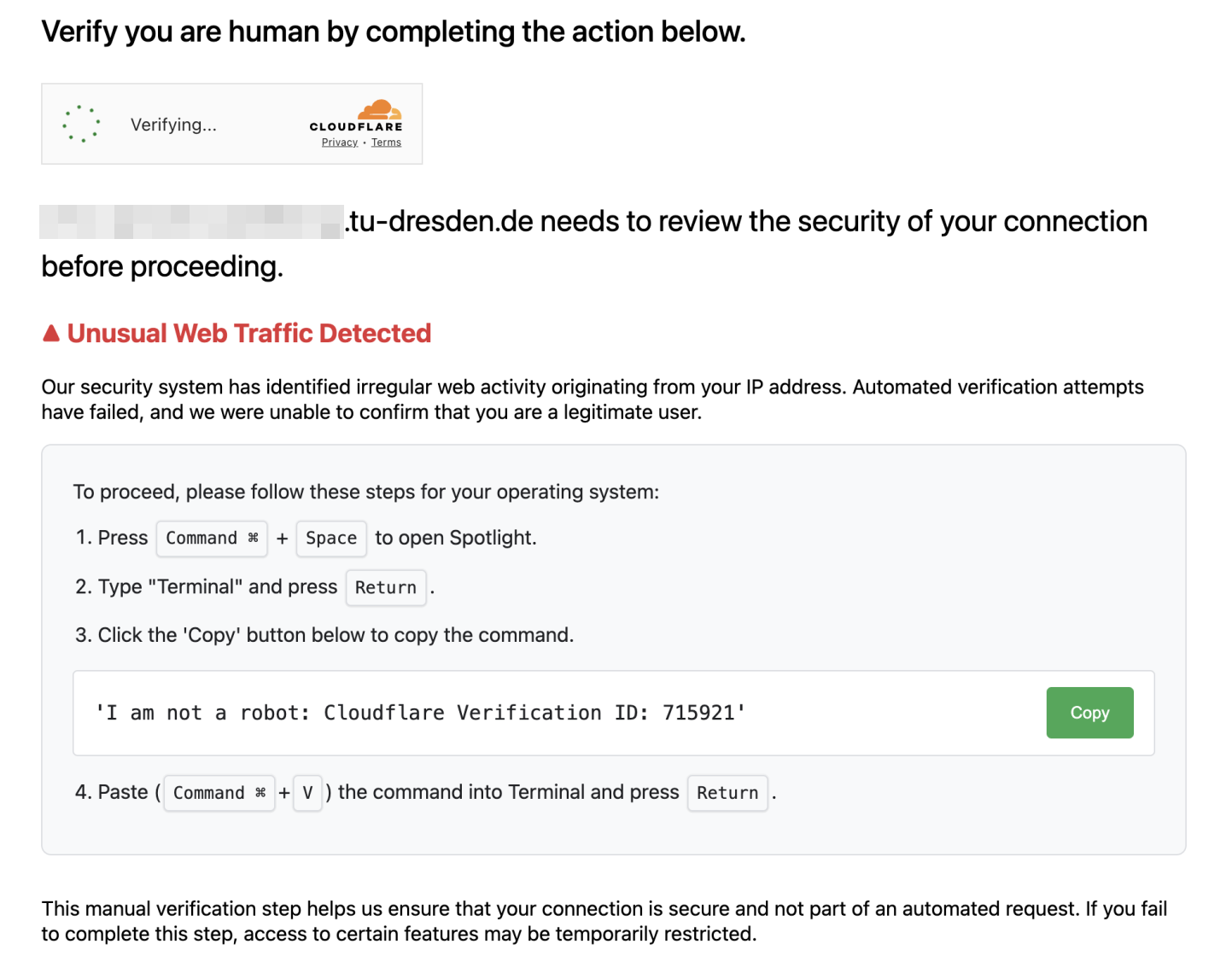 Screenshot einer ClickFix-Phishing-Seite.